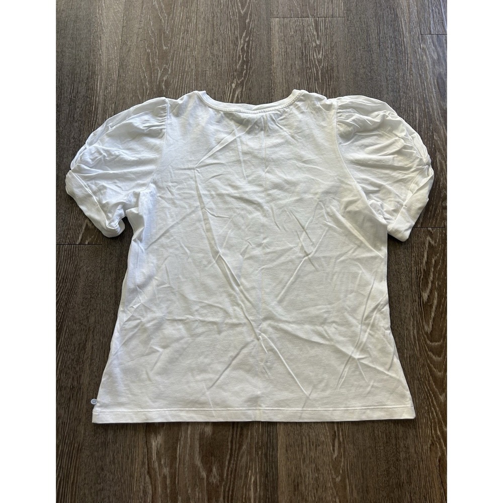 Hatley White Puff Sleeve Top Quiet Luxury Coastal Preppy Parisian Minimalist - Picture 2 of 9